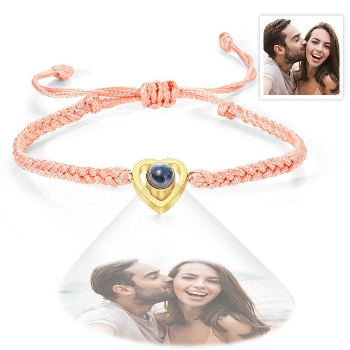 Custom Heart-shaped Photo Projection Bracelet Braided Rope Bracelet Anniversary Gift