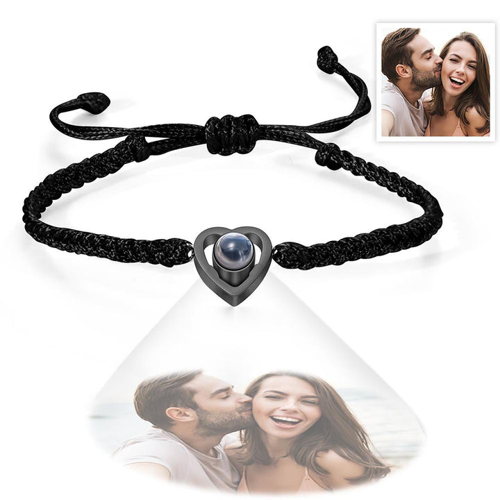 Custom Heart-shaped Photo Projection Bracelet Braided Rope Bracelet Anniversary Gift