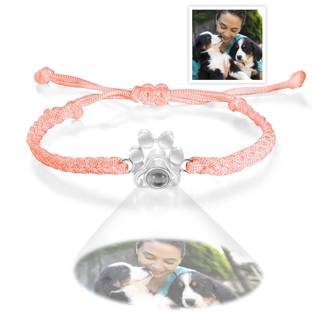 Custom Dog Paw Photo Projection Bracelet Braided Rope Bracelet Gift for Pet Lover