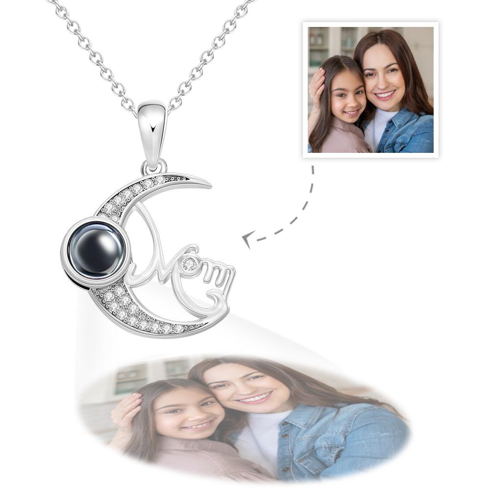 Custom Photo Projection Necklace Moon Pendant Necklace Gift for Mom
