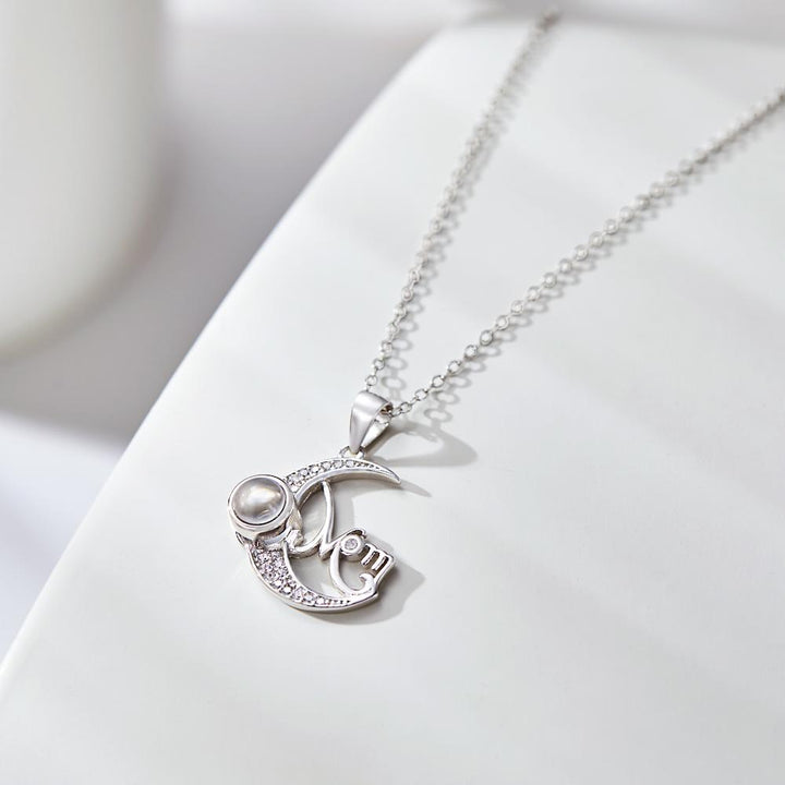 Custom Photo Projection Necklace Moon Pendant Necklace Gift for Mom