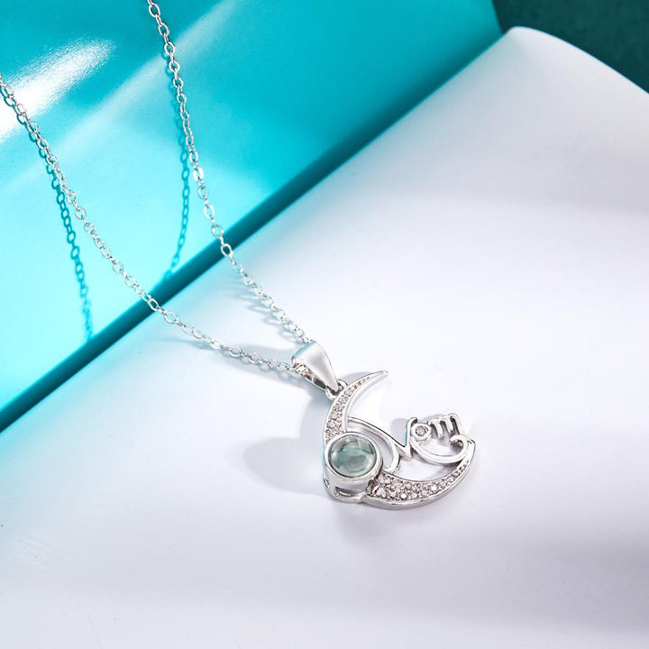 Custom Photo Projection Necklace Moon Pendant Necklace Gift for Mom