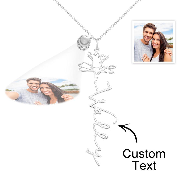 Custom Birth Flower Photo Projection Name Necklace Creative Gift for Women