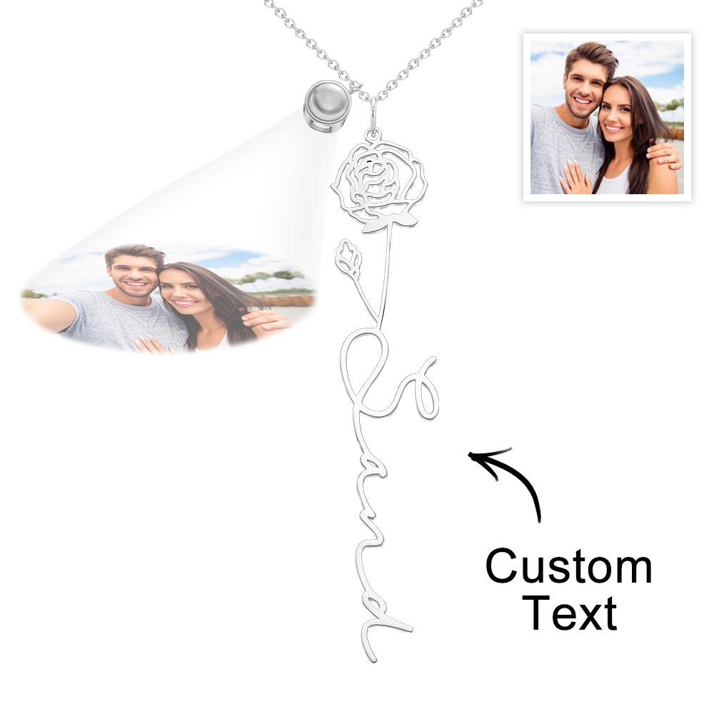 Custom Birth Flower Photo Projection Name Necklace Creative Gift for Women