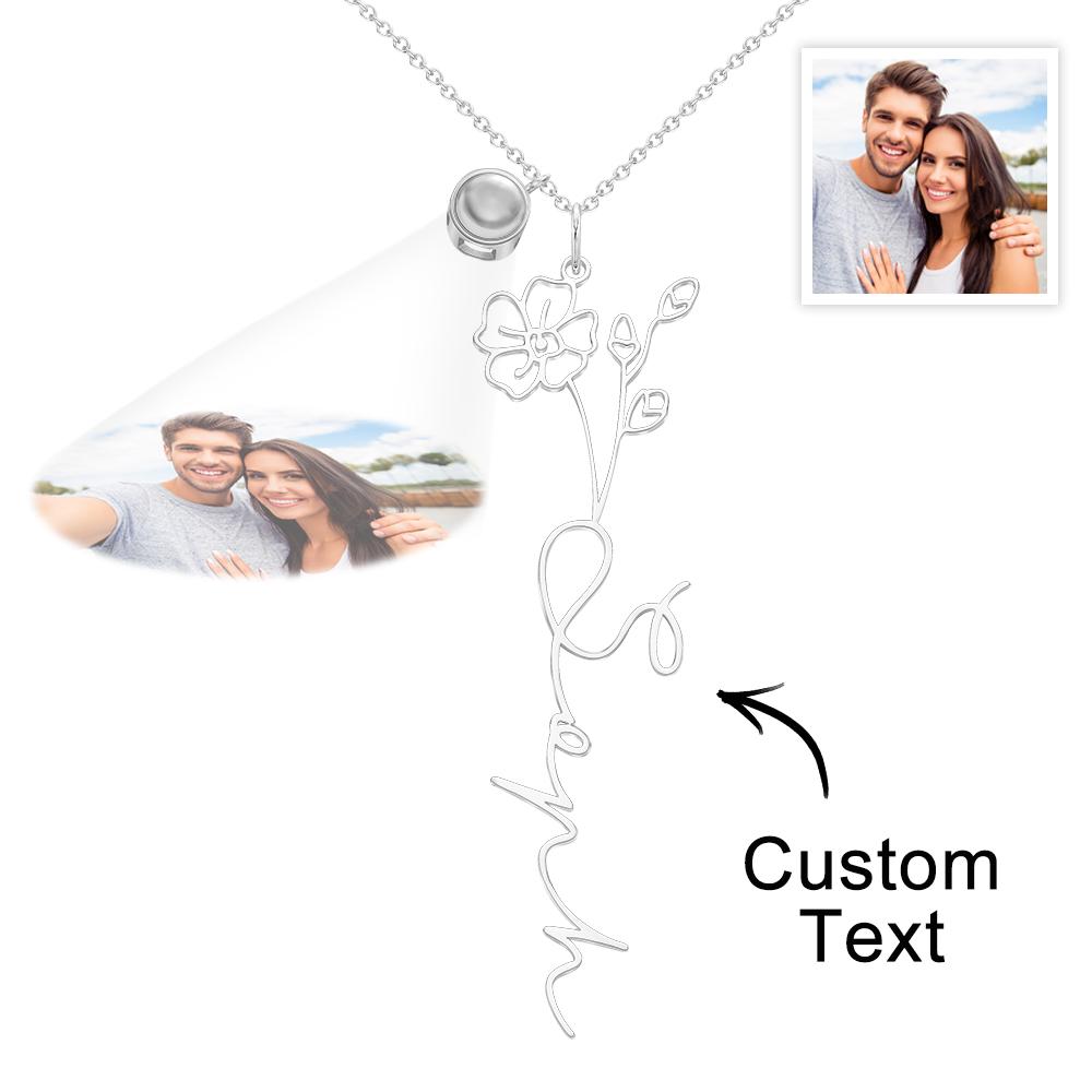 Custom Birth Flower Photo Projection Name Necklace Creative Gift for Women