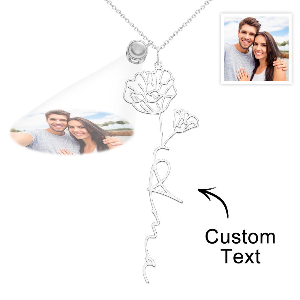 Custom Birth Flower Photo Projection Name Necklace Creative Gift for Women