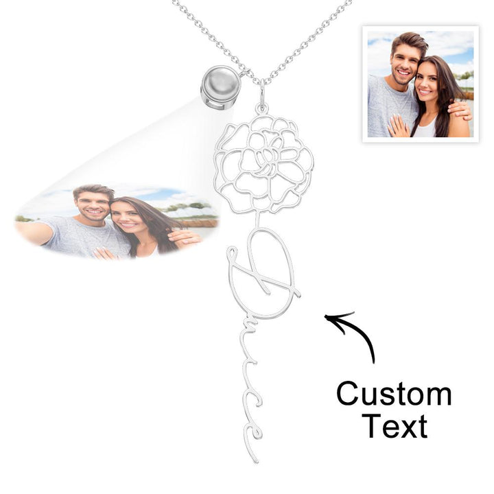 Custom Birth Flower Photo Projection Name Necklace Creative Gift for Women