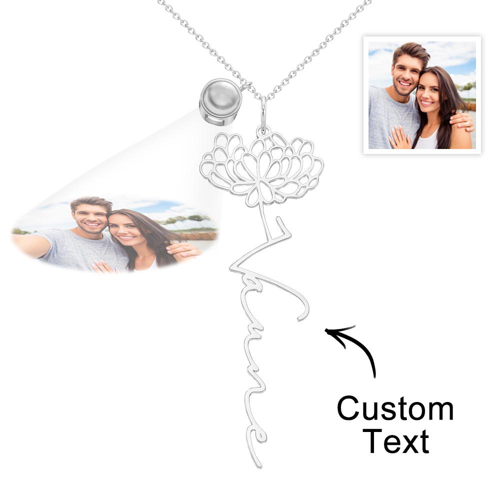 Custom Birth Flower Photo Projection Name Necklace Creative Gift for Women
