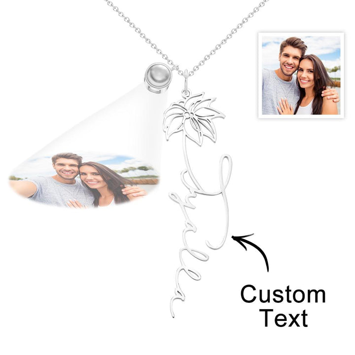 Custom Birth Flower Photo Projection Name Necklace Creative Gift for Women