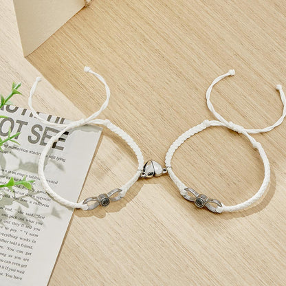 Custom Photo Projection Bracelet Woven Heart Magnetic Bracelet Gift for Couple