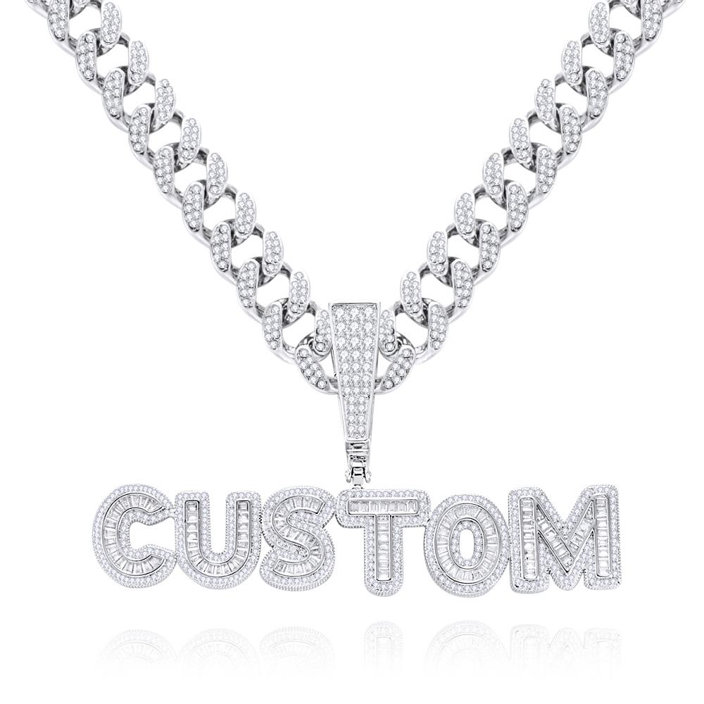 Custom Letter Men's Pendant Necklace with Bling Cuban Link Chain Jewelry Gift