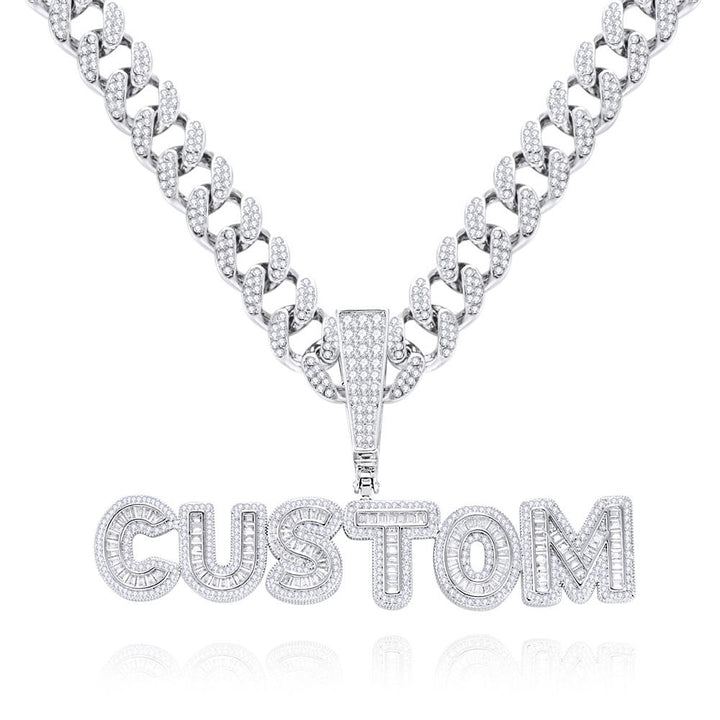 Custom Letter Men's Pendant Necklace with Bling Cuban Link Chain Jewelry Gift