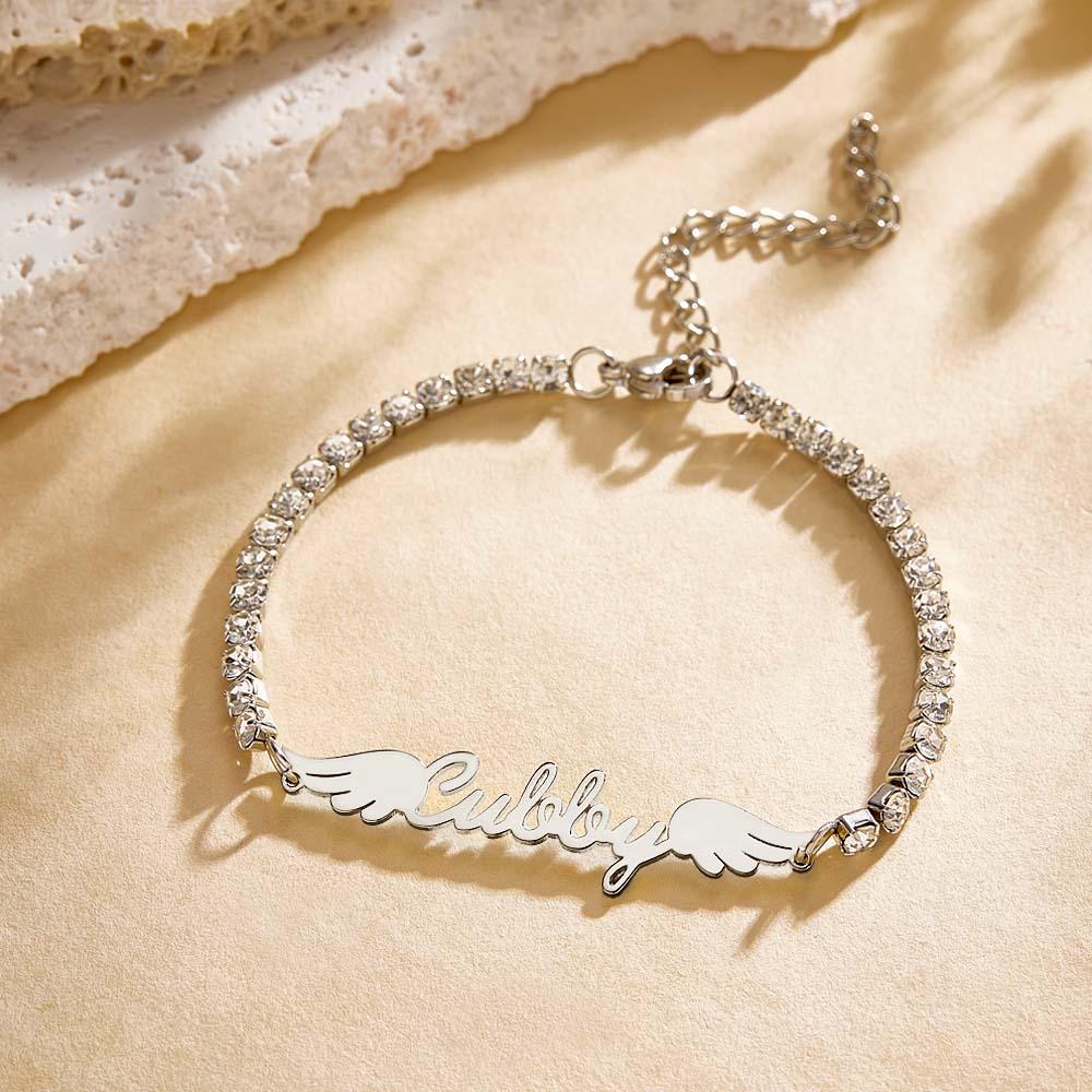 Custom Name Tennis Bracelet Elegant Angel Wings All Diamonds Bracelet Gift For Her
