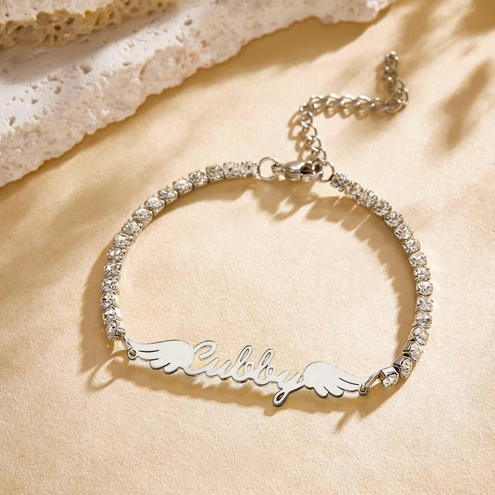 Custom Name Tennis Bracelet Elegant Angel Wings All Diamonds Bracelet Gift For Her