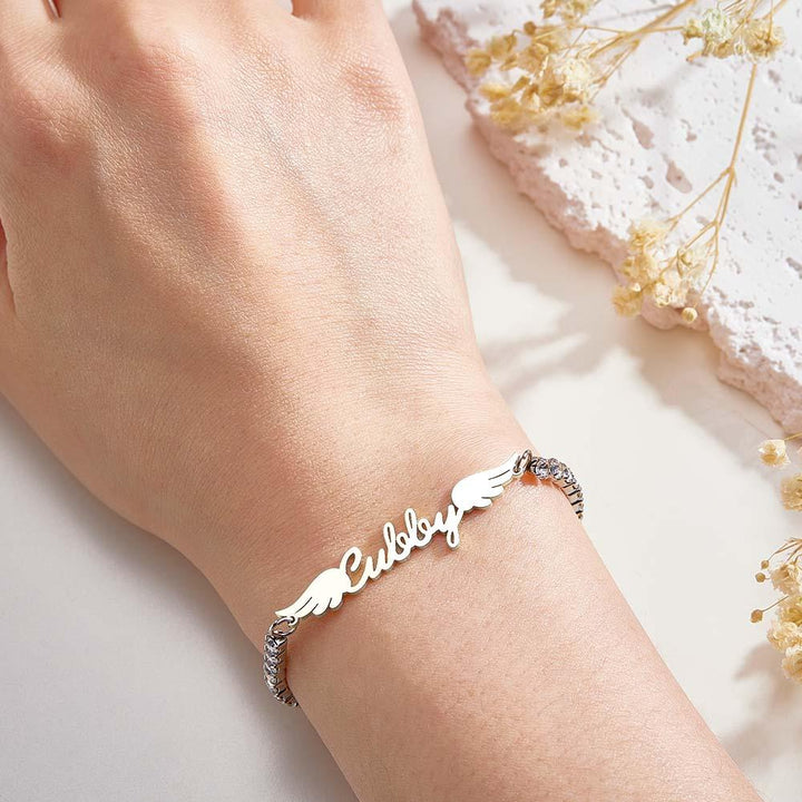 Custom Name Tennis Bracelet Elegant Angel Wings All Diamonds Bracelet Gift For Her
