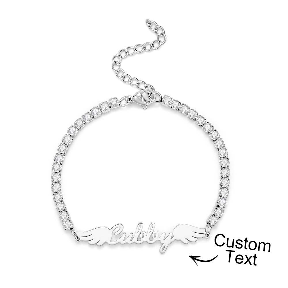Custom Name Tennis Bracelet Elegant Angel Wings All Diamonds Bracelet Gift For Her