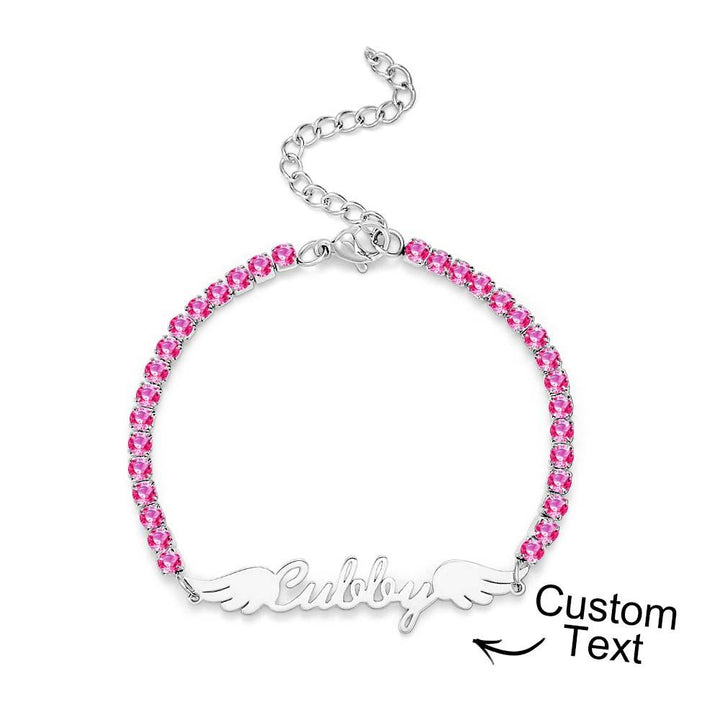 Custom Name Tennis Bracelet Elegant Angel Wings All Diamonds Bracelet Gift For Her