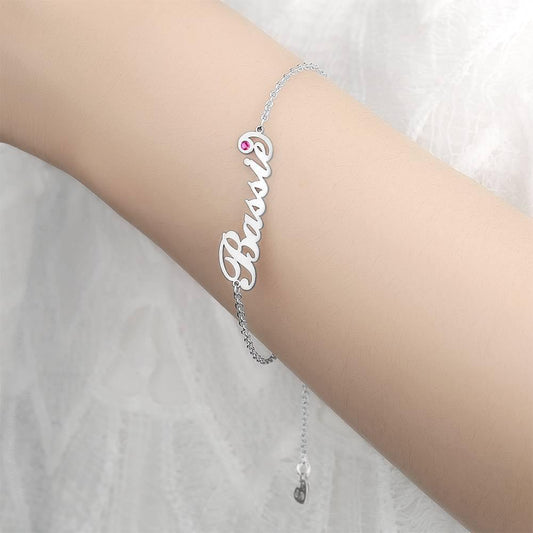 Personalized Name Bracelet with Custom Birthstone - Copper