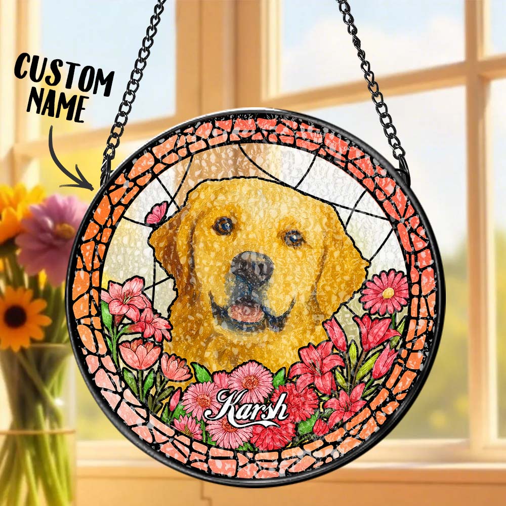 Custom Pet Portrait Stained Glass Suncatcher – Personalized Pet Keepsake Memorial Gift for Dog & Cat Lovers