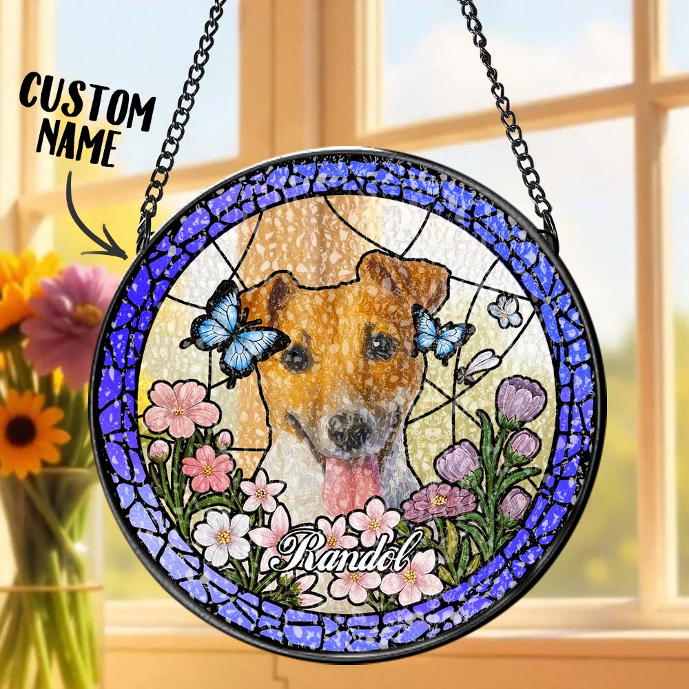 Custom Pet Portrait Stained Glass Suncatcher – Personalized Pet Keepsake Memorial Gift for Dog & Cat Lovers