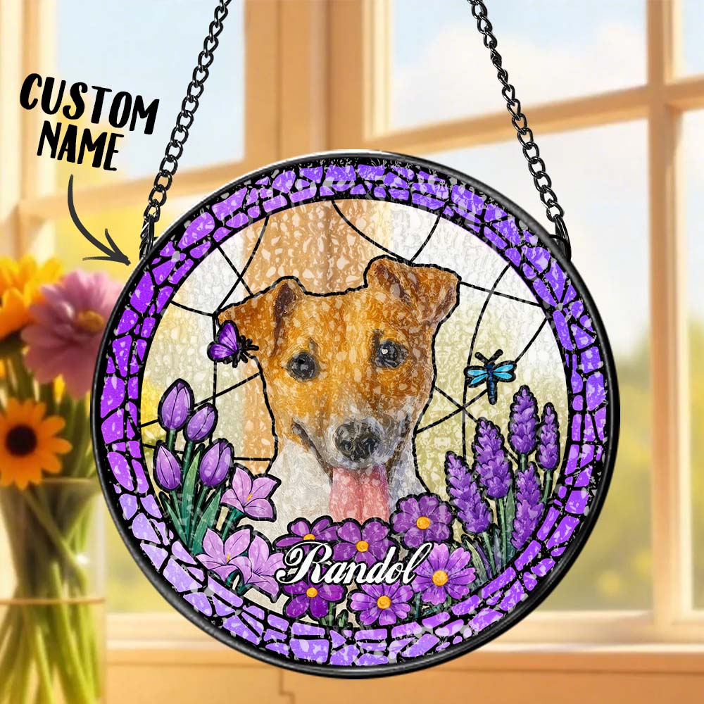Custom Pet Portrait Stained Glass Suncatcher – Personalized Pet Keepsake Memorial Gift for Dog & Cat Lovers