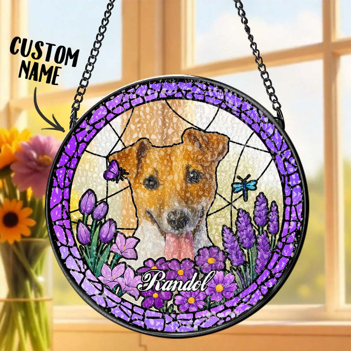 Custom Pet Portrait Stained Glass Suncatcher – Personalized Pet Keepsake Memorial Gift for Dog & Cat Lovers