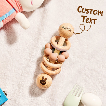 Personalized Wooden Baby Rattle with Engraved Name Toy Shower Birthday Gift for Baby