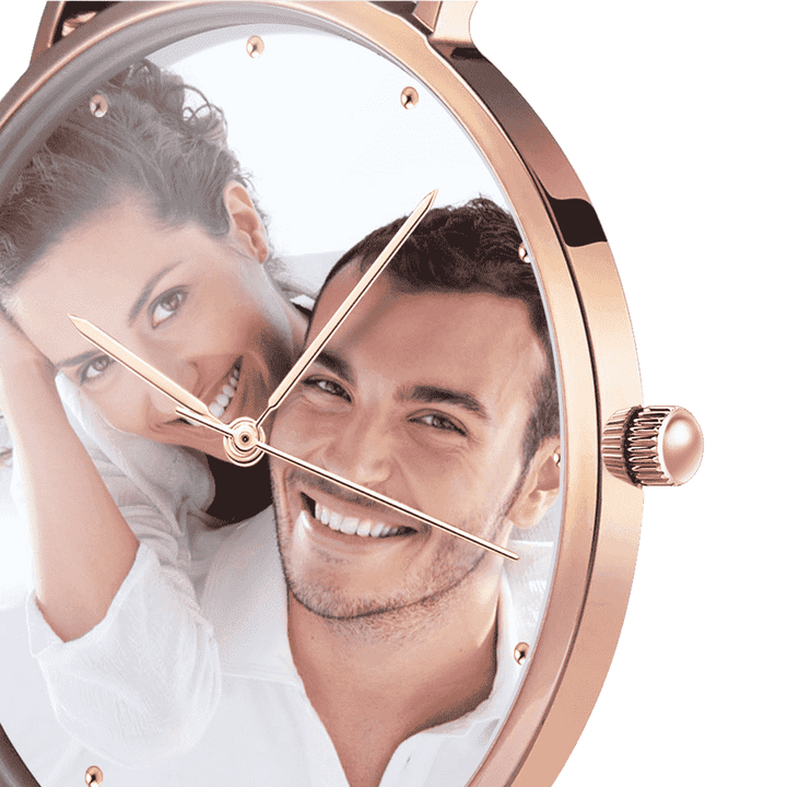 Unisex Engraved Rose Goldtone Photo Watch Color Nylon Strap 40mm