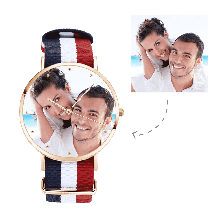 Unisex Engraved Rose Goldtone Photo Watch Color Nylon Strap 40mm
