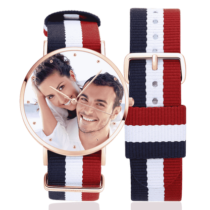 Unisex Engraved Rose Goldtone Photo Watch Color Nylon Strap 40mm