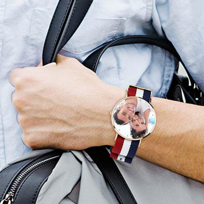 Unisex Engraved Rose Goldtone Photo Watch Color Nylon Strap 40mm
