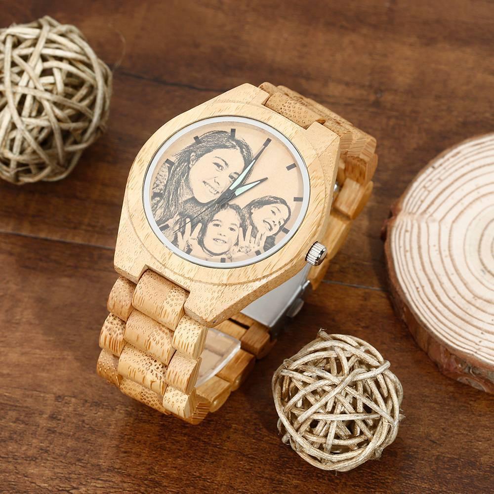 Custom Photo 45mm Wooden Watch – Personalized Engraved Gift Birthday Gift Anniversary Gift