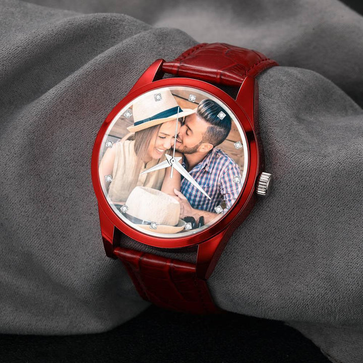 Personalized Men's Photo Watch with Leather Strap