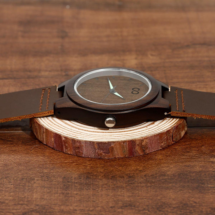 Custom Engraved Wooden Watch Leather Strap 45mm Valentine‘s Day Gifts