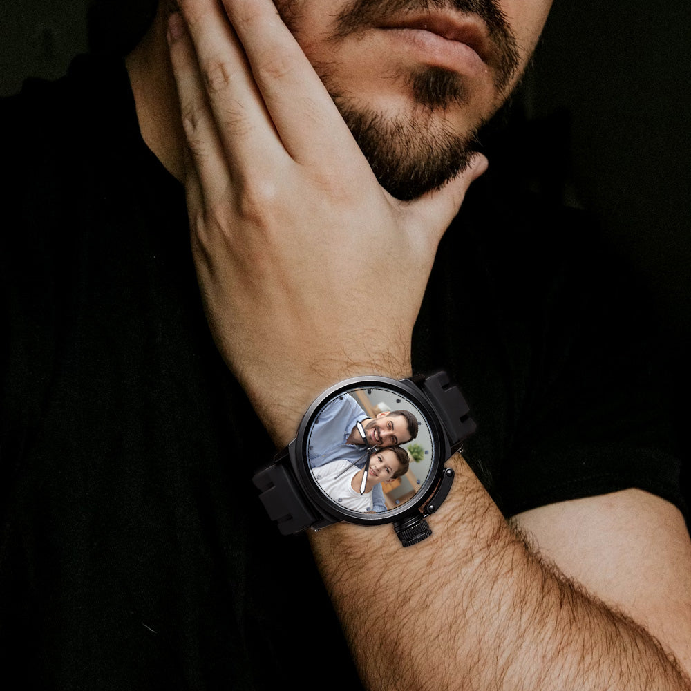 Men's Custom Family Photo Sport Plastic Strap Watch Father's Day Gift
