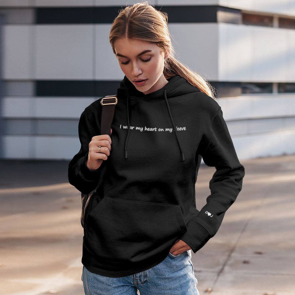 Personalized Engraved Hooded Sweater Heart On My Sleeve Fashion Gifts for Couple Unisex