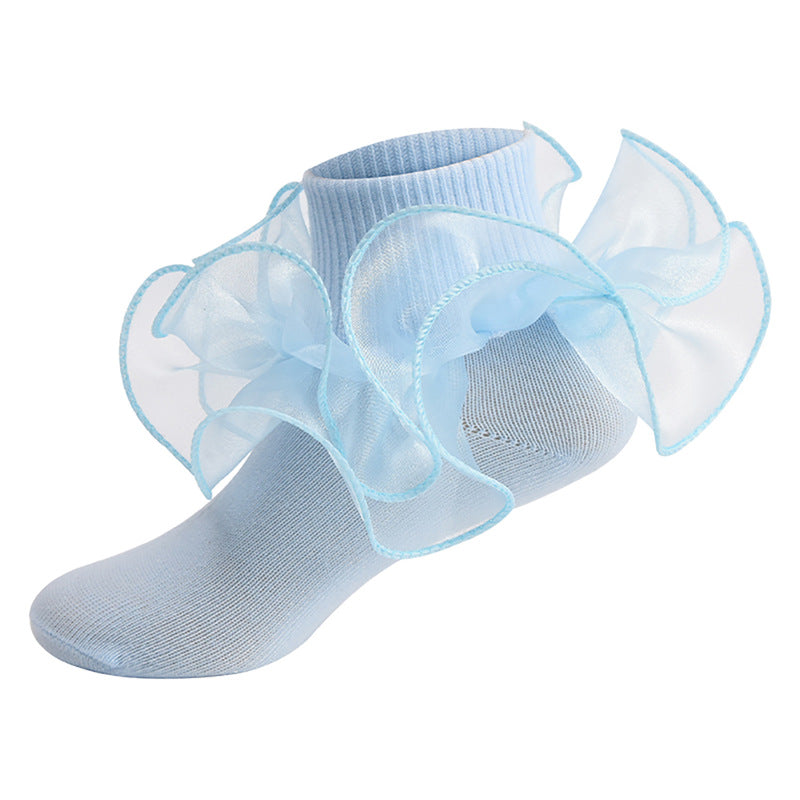 Spring & Summer Thin Cotton Socks for Kids – Solid Color Breathable Princess Socks with Lace Trim
