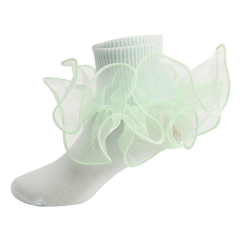 Spring & Summer Thin Cotton Socks for Kids – Solid Color Breathable Princess Socks with Lace Trim