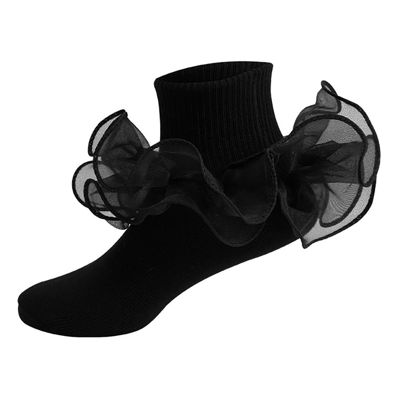 Spring & Summer Thin Cotton Socks for Kids – Solid Color Breathable Princess Socks with Lace Trim