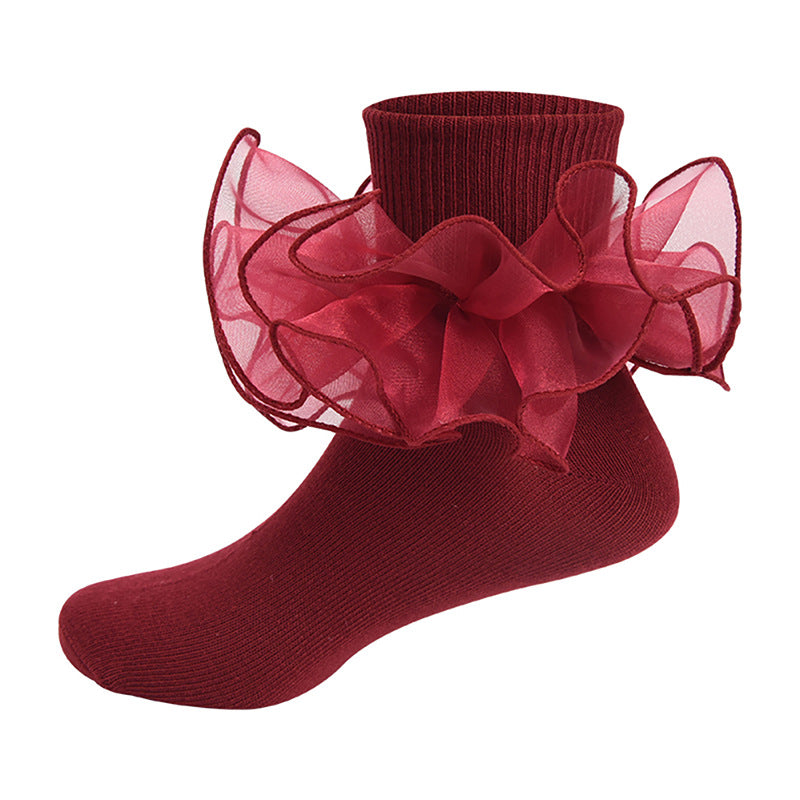 Spring & Summer Thin Cotton Socks for Kids – Solid Color Breathable Princess Socks with Lace Trim