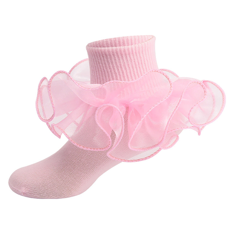 Spring & Summer Thin Cotton Socks for Kids – Solid Color Breathable Princess Socks with Lace Trim