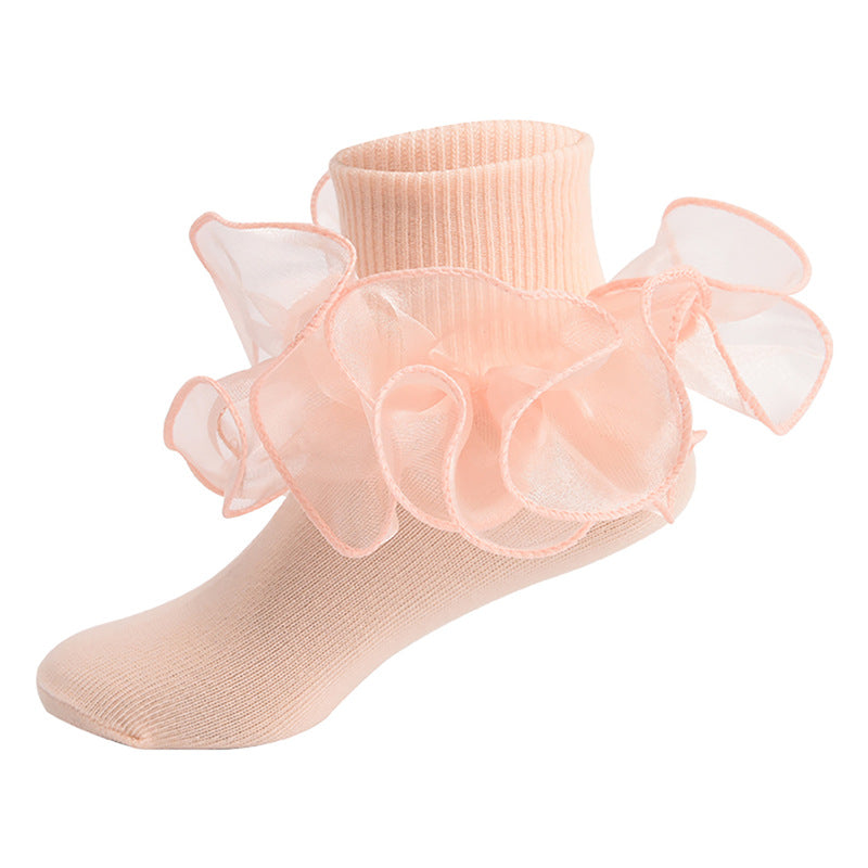 Spring & Summer Thin Cotton Socks for Kids – Solid Color Breathable Princess Socks with Lace Trim