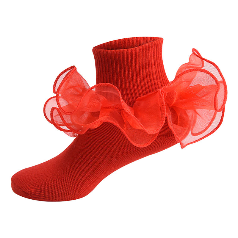 Spring & Summer Thin Cotton Socks for Kids – Solid Color Breathable Princess Socks with Lace Trim