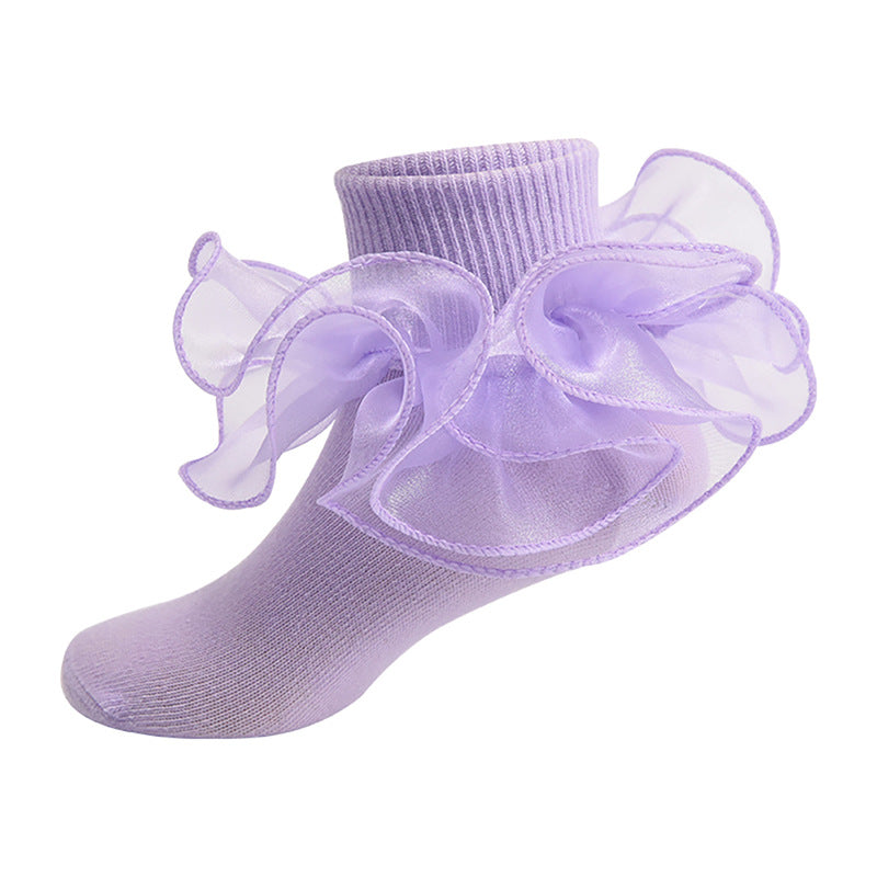 Spring & Summer Thin Cotton Socks for Kids – Solid Color Breathable Princess Socks with Lace Trim