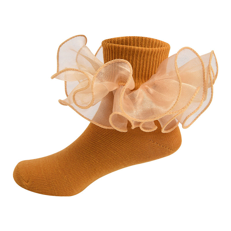 Spring & Summer Thin Cotton Socks for Kids – Solid Color Breathable Princess Socks with Lace Trim