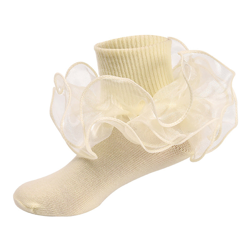 Spring & Summer Thin Cotton Socks for Kids – Solid Color Breathable Princess Socks with Lace Trim