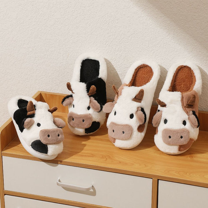 Cow Cotton Slippers Cartoon Animal Slippers Warm Cozy House Slippers