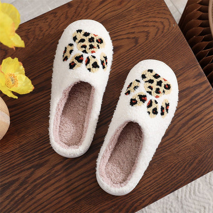 Christmas Slippers Leopard Paw Print Shoes Home Cotton Slippers