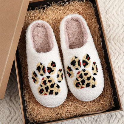 Christmas Slippers Leopard Paw Print Shoes Home Cotton Slippers
