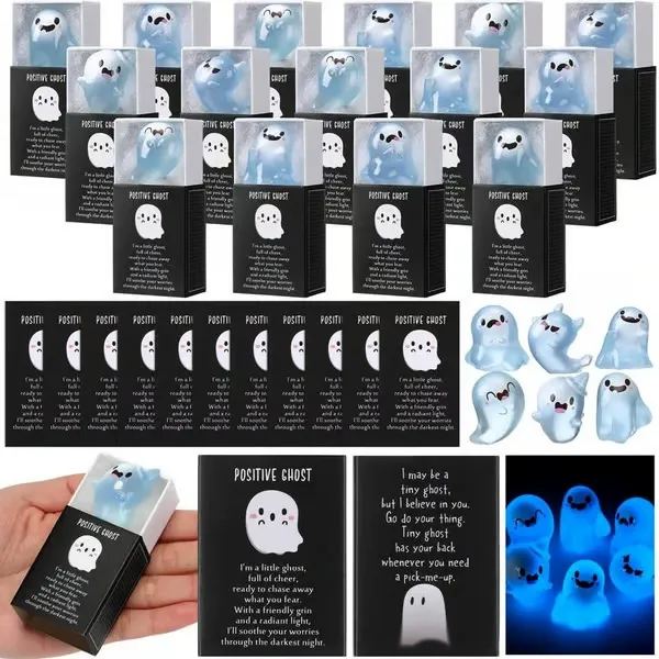 Halloween Mini Ghost Figures Glow-In-The-Dark Resin Figures With Box